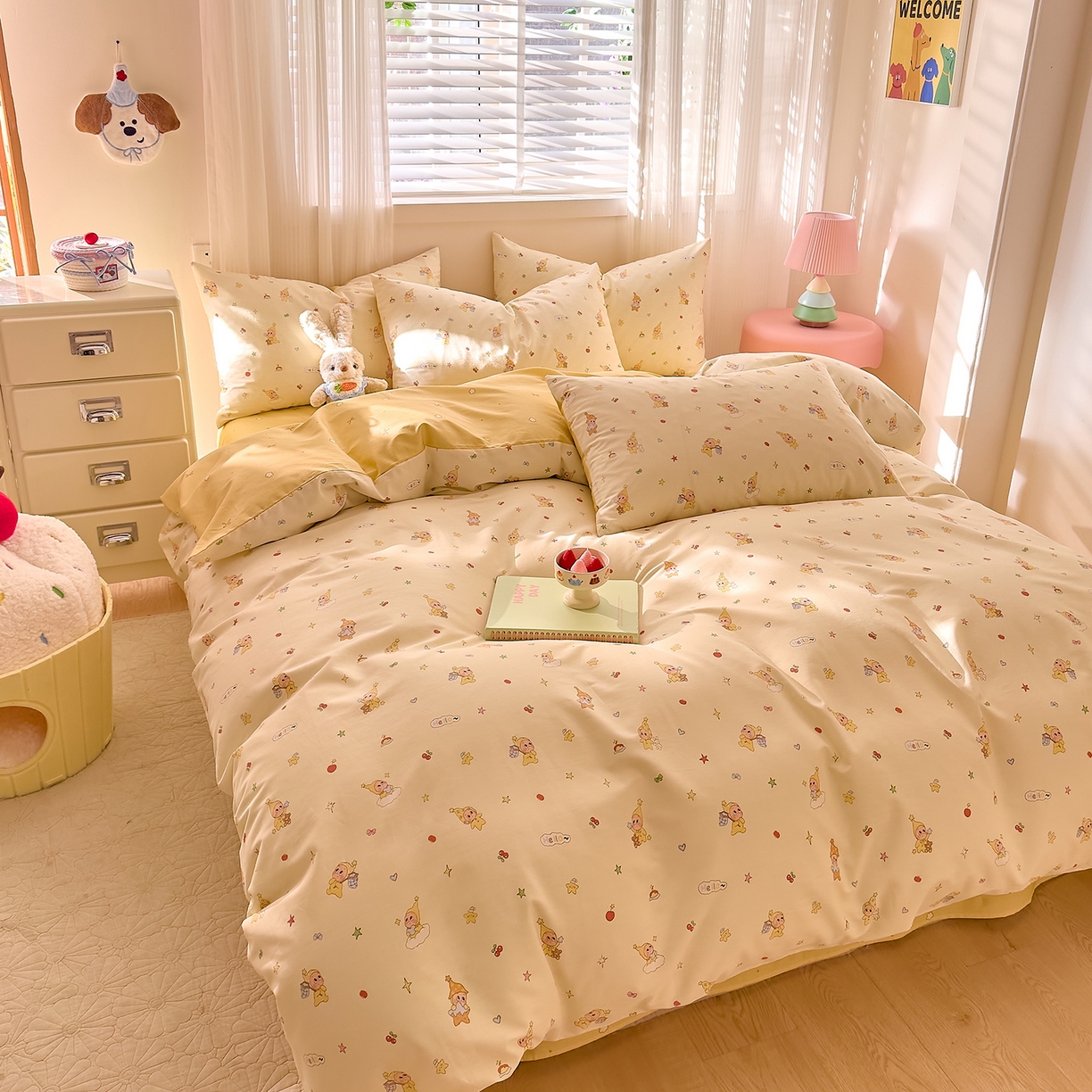 91家纺网 家纺一手货源 找家纺 DoDo 兜兜 2026春夏新款全棉纯棉可爱卡通四件套 可爱星人-白