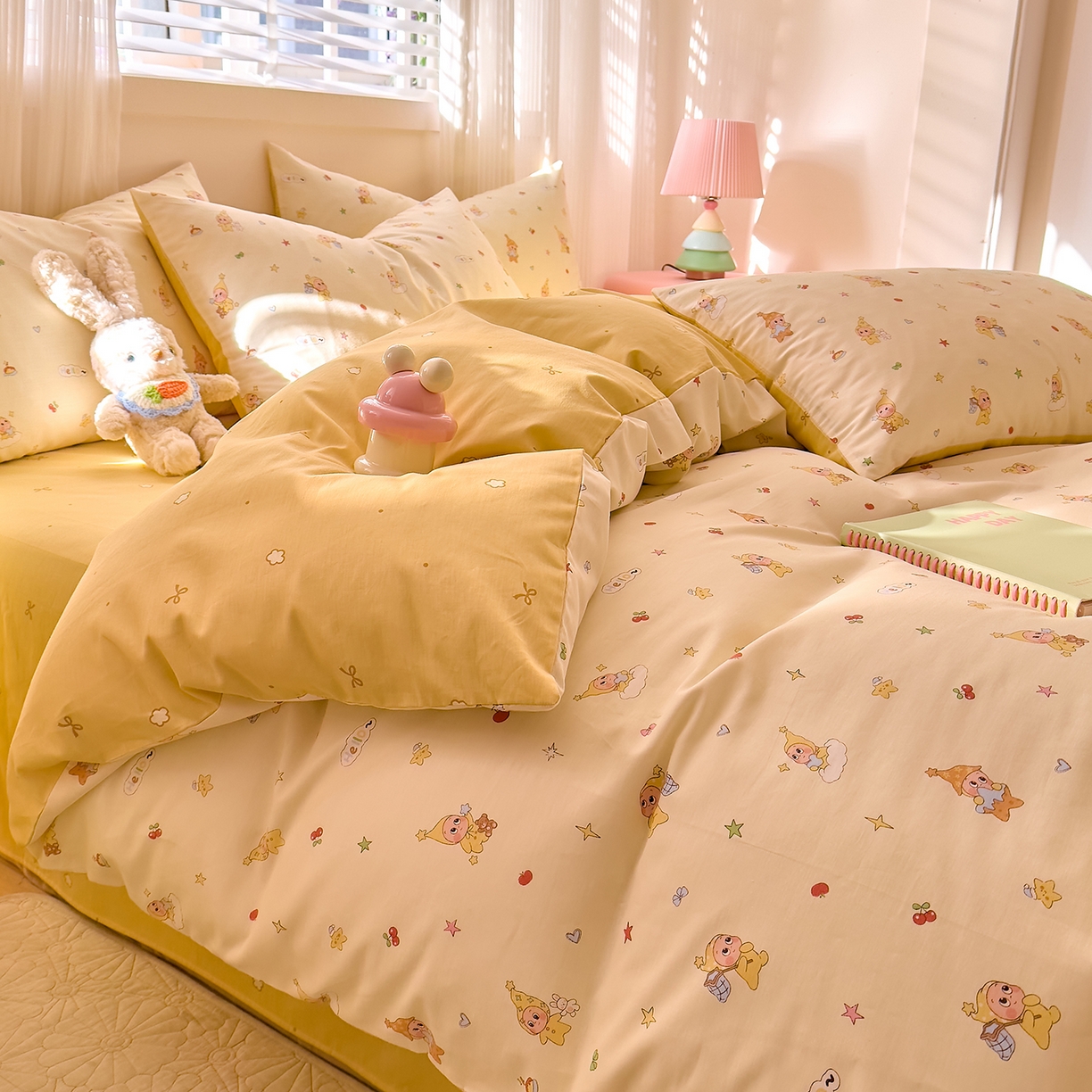 91家纺网 家纺一手货源 找家纺 DoDo 兜兜 2026春夏新款全棉纯棉可爱卡通四件套 可爱星人-白