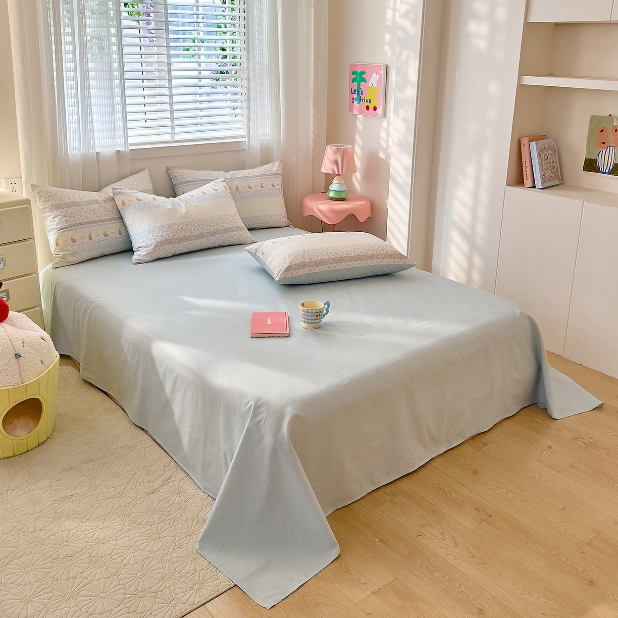 91家纺网 家纺一手货源 找家纺 DoDo 兜兜 2026春夏新款全棉纯棉可爱卡通四件套 薄荷小兔