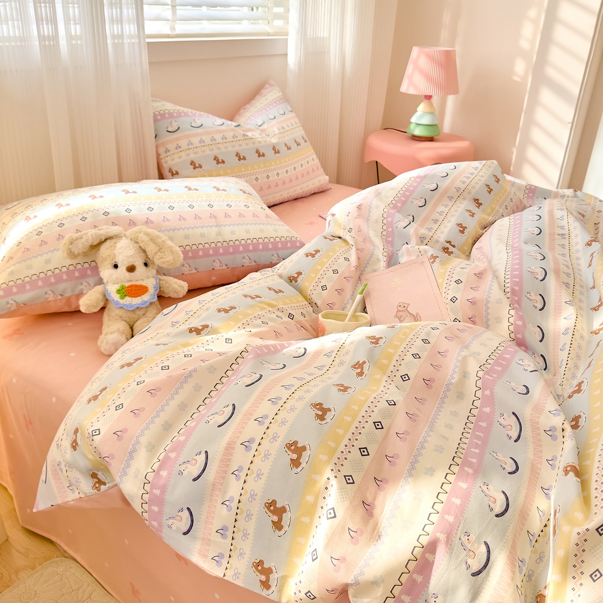 91家纺网 家纺一手货源 找家纺 DoDo 兜兜 2026春夏新款全棉纯棉可爱卡通四件套 彩虹小马驹