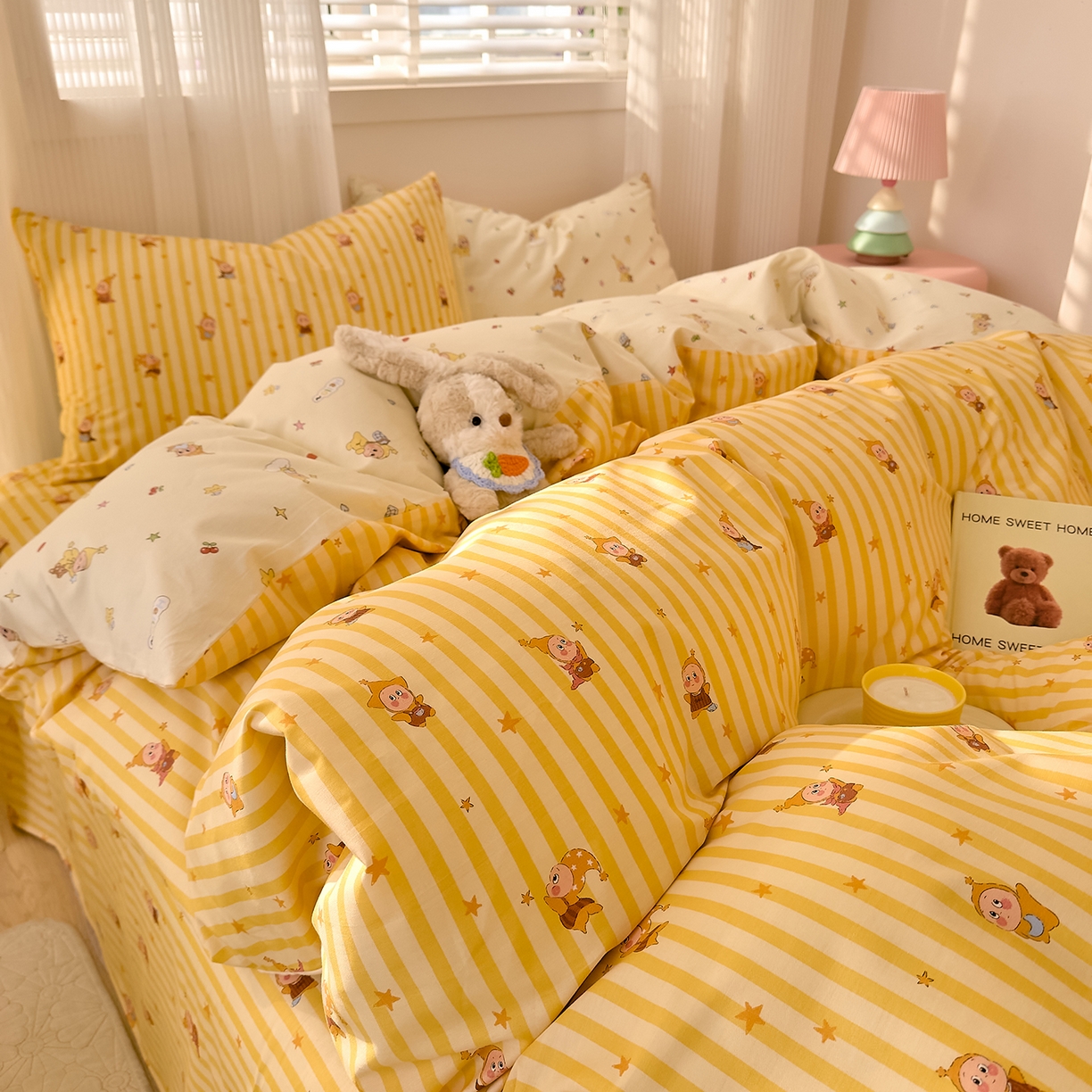 91家纺网 家纺一手货源 找家纺 DoDo 兜兜 2026春夏新款全棉纯棉可爱卡通四件套 可爱星人-黄