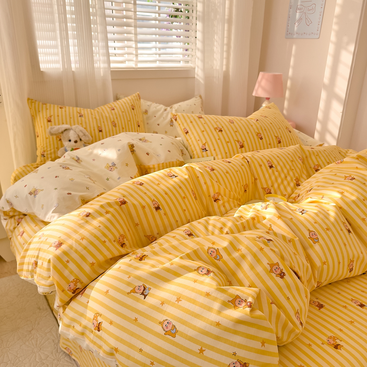 91家纺网 家纺一手货源 找家纺 DoDo 兜兜 2026春夏新款全棉纯棉可爱卡通四件套 可爱星人-黄