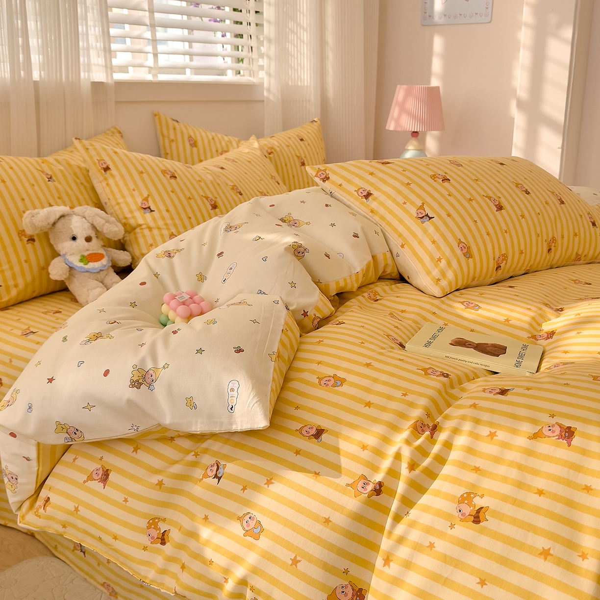 91家纺网 家纺一手货源 找家纺 DoDo 兜兜 2026春夏新款全棉纯棉可爱卡通四件套 可爱星人-黄