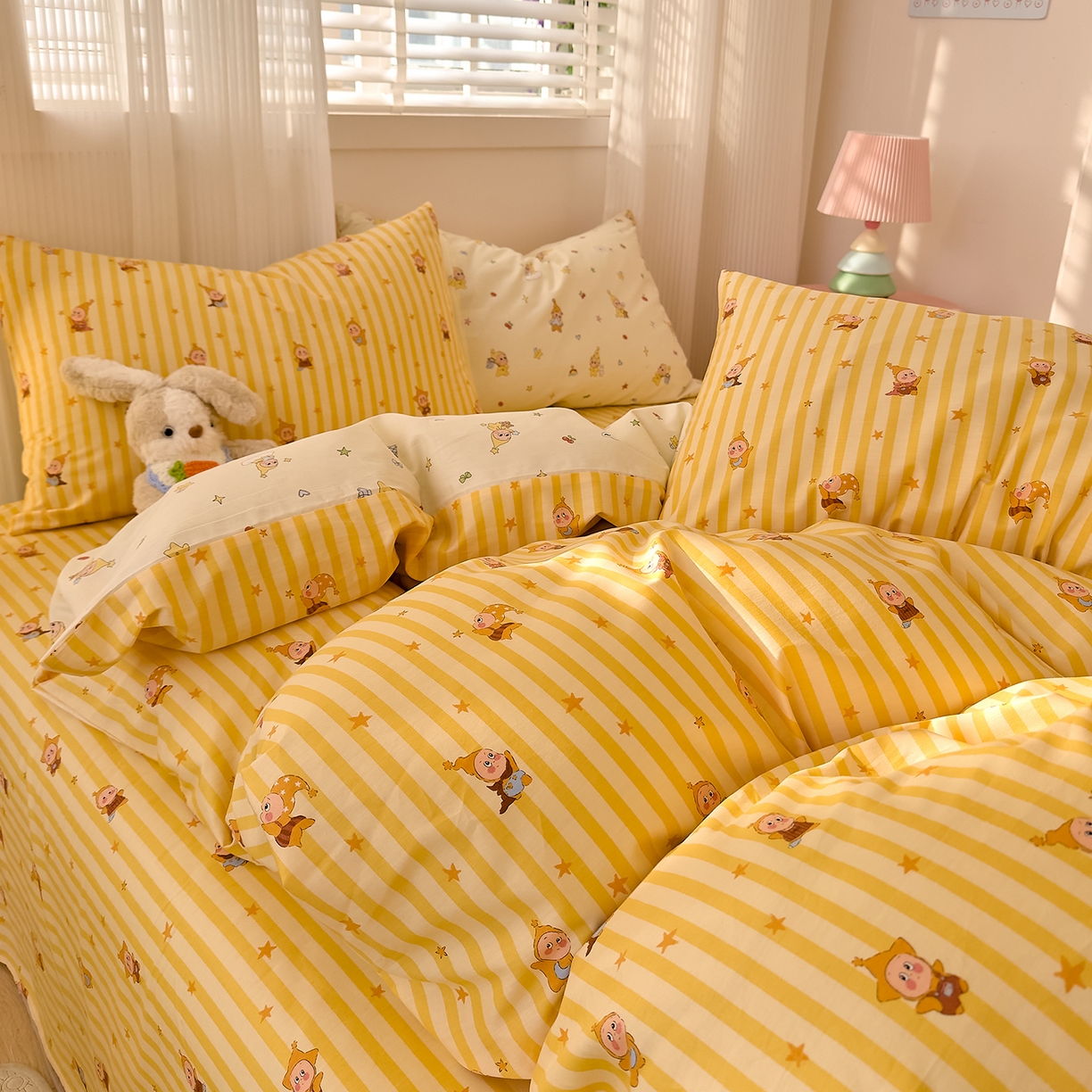 91家纺网 家纺一手货源 找家纺 DoDo 兜兜 2026春夏新款全棉纯棉可爱卡通四件套 可爱星人-黄