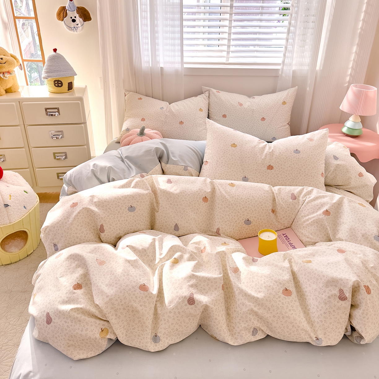 91家纺网 家纺一手货源 找家纺 DoDo 兜兜 2026春夏新款全棉纯棉可爱卡通四件套 小福瓜