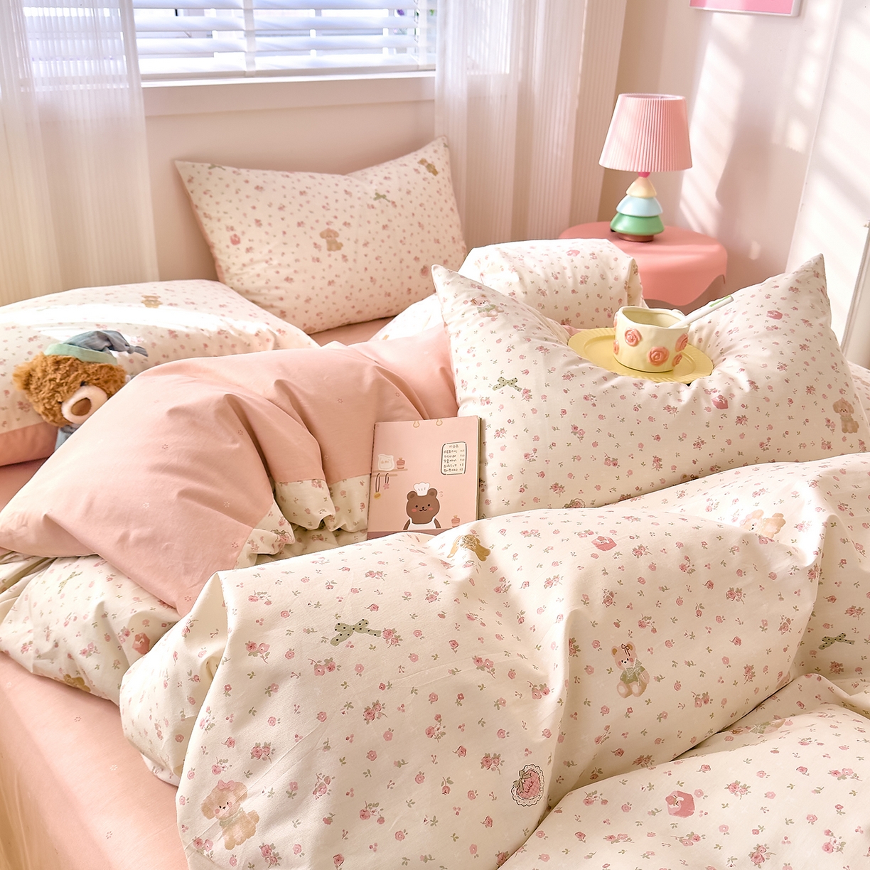 91家纺网 家纺一手货源 找家纺 DoDo 兜兜 2026春夏新款全棉纯棉可爱卡通四件套 软软熊与欢欢狗