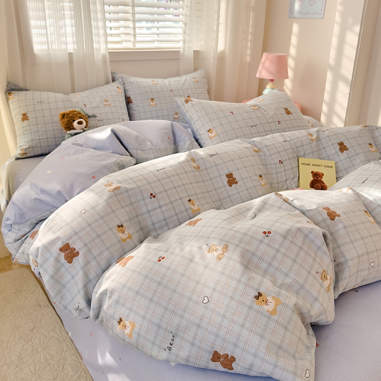 91家纺网 家纺一手货源 找家纺 DoDo 兜兜 2026春夏新款全棉纯棉可爱卡通四件套 熊抱阳光