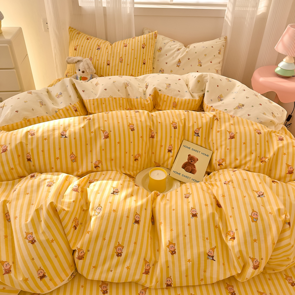 91家纺网 家纺一手货源 找家纺 DoDo 兜兜 2026春夏新款全棉纯棉可爱卡通四件套 可爱星人-黄