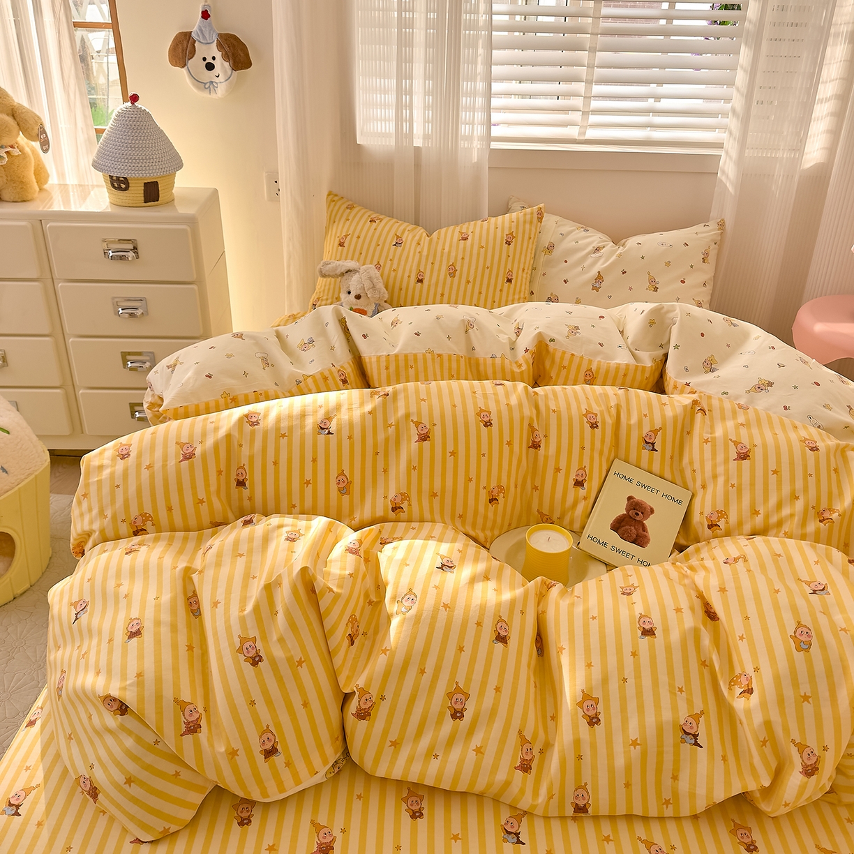 91家纺网 家纺一手货源 找家纺 DoDo 兜兜 2026春夏新款全棉纯棉可爱卡通四件套 可爱星人-黄