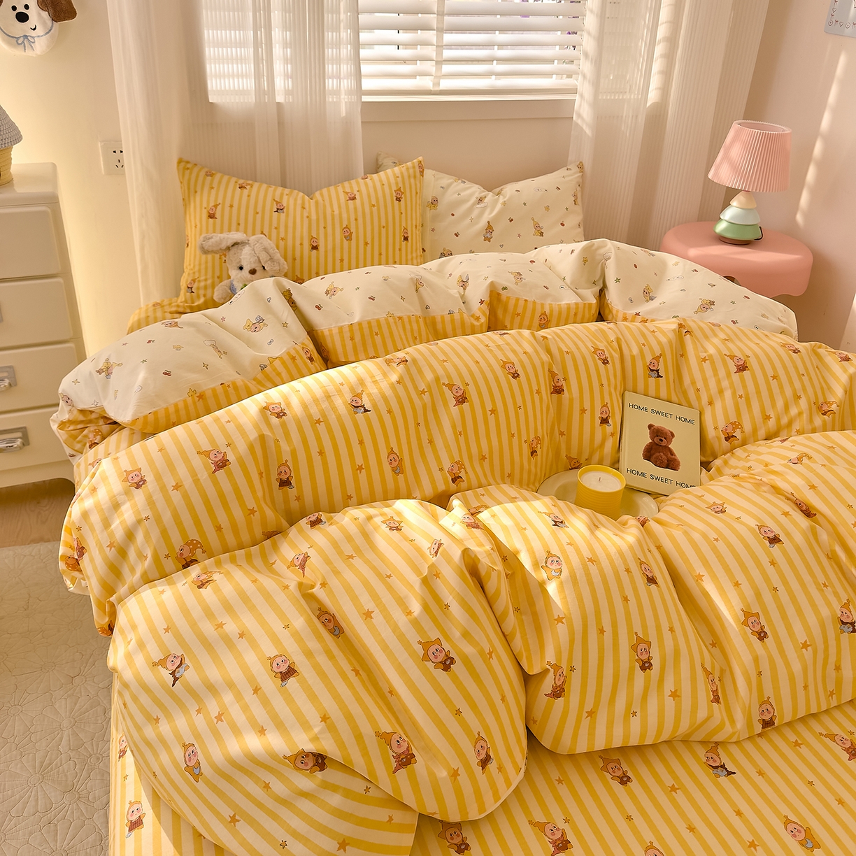 91家纺网 家纺一手货源 找家纺 DoDo 兜兜 2026春夏新款全棉纯棉可爱卡通四件套 可爱星人-黄