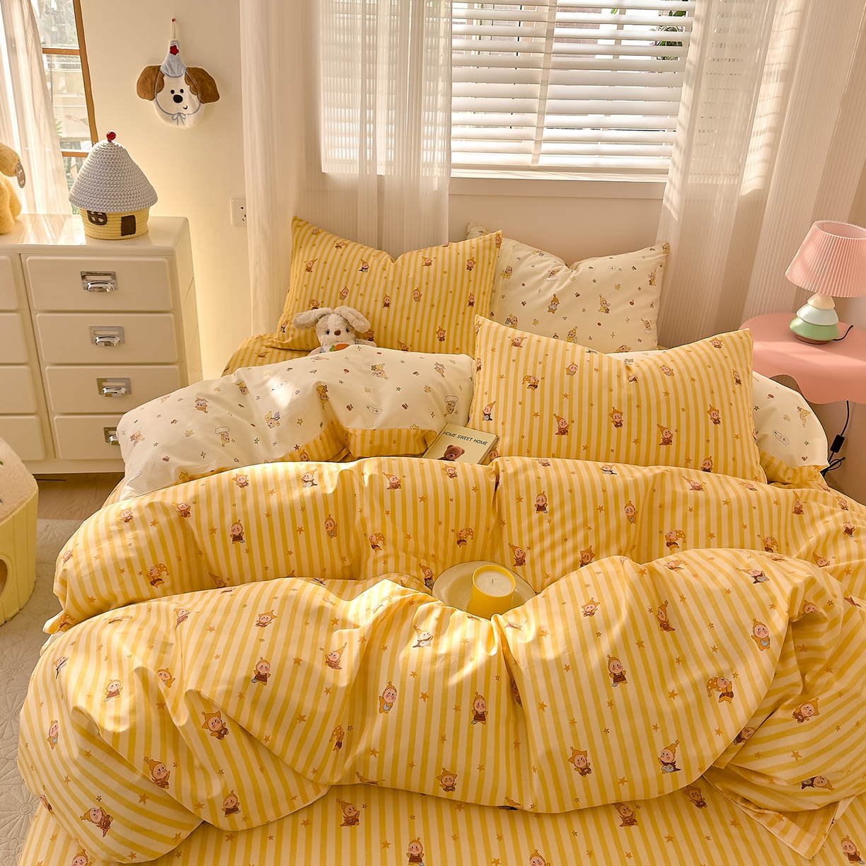 91家纺网 家纺一手货源 找家纺 DoDo 兜兜 2026春夏新款全棉纯棉可爱卡通四件套 可爱星人-黄