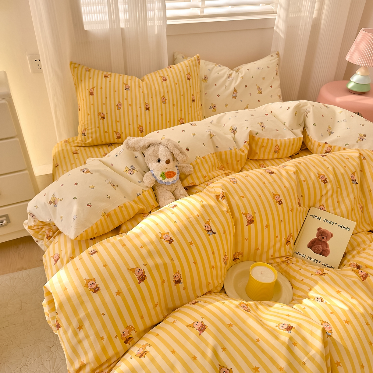 91家纺网 家纺一手货源 找家纺 DoDo 兜兜 2026春夏新款全棉纯棉可爱卡通四件套 可爱星人-黄