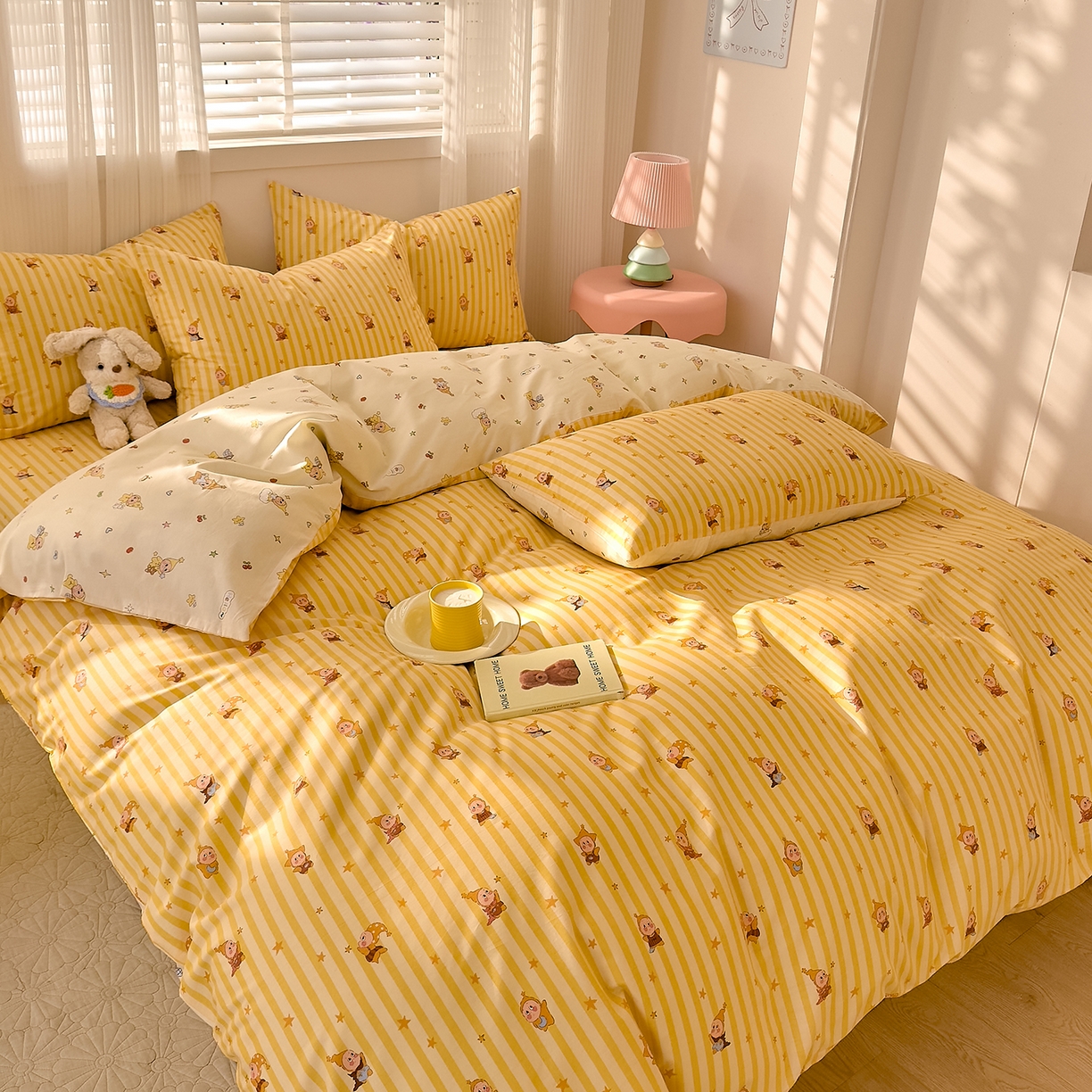 91家纺网 家纺一手货源 找家纺 DoDo 兜兜 2026春夏新款全棉纯棉可爱卡通四件套 可爱星人-黄