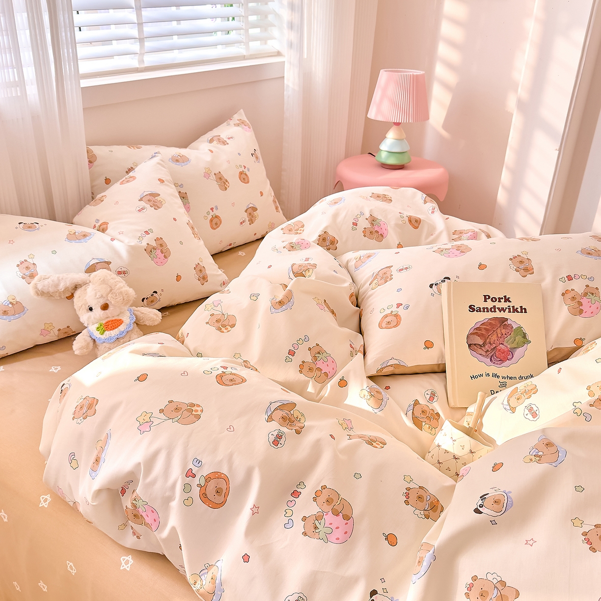 91家纺网 家纺一手货源 找家纺 DoDo 兜兜 2026春夏新款全棉纯棉可爱卡通四件套 熊猫卡皮