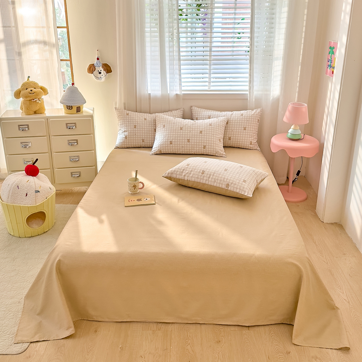 91家纺网 家纺一手货源 找家纺 DoDo 兜兜 2026春夏新款全棉纯棉可爱卡通四件套 棉花糖兔兔