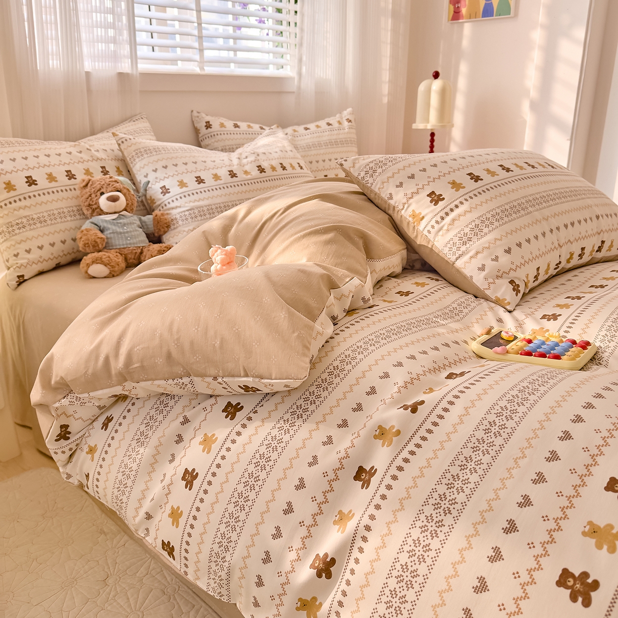 91家纺网 家纺一手货源 找家纺 DoDo 兜兜 2026春夏新款全棉纯棉可爱卡通四件套 费尔岛小熊