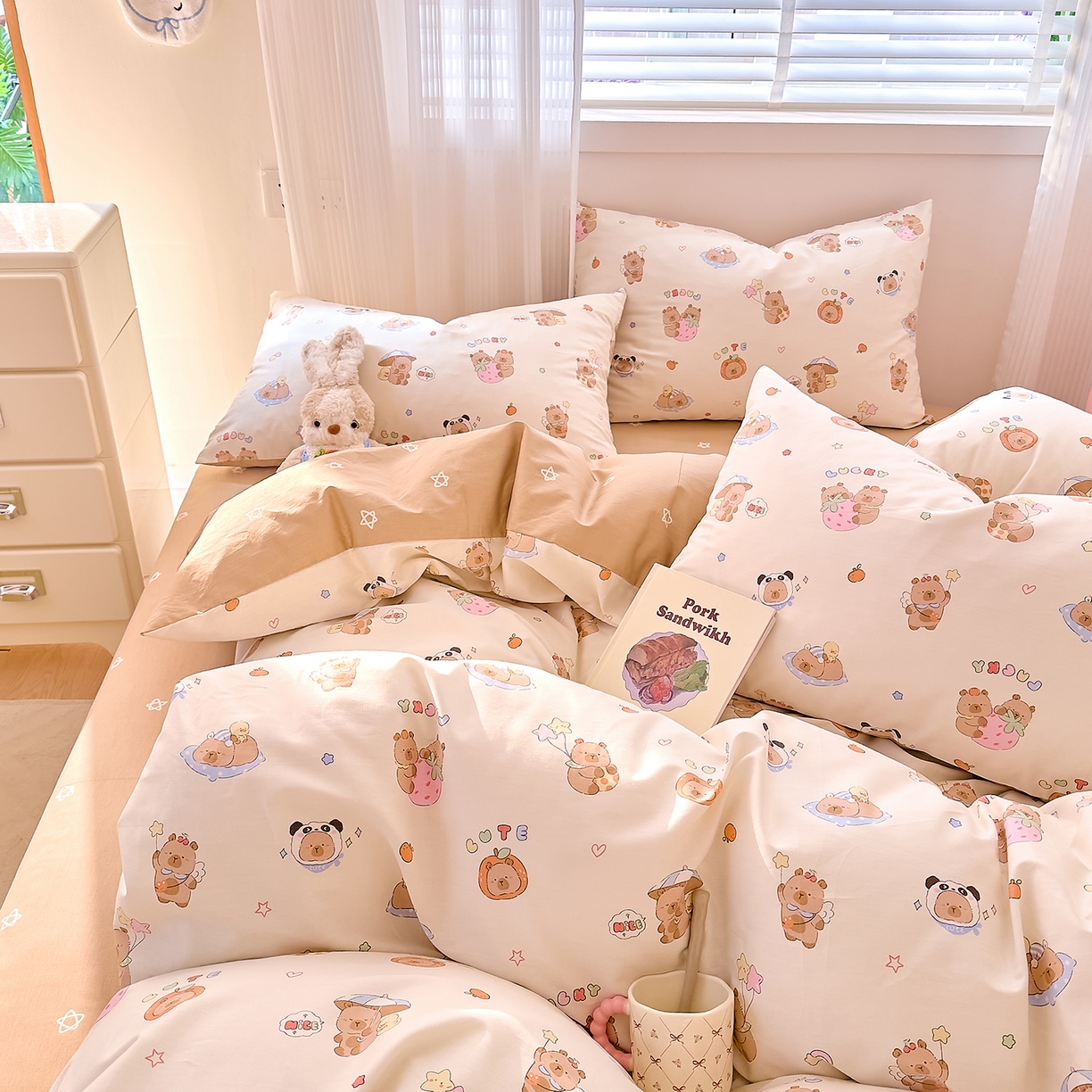 91家纺网 家纺一手货源 找家纺 DoDo 兜兜 2026春夏新款全棉纯棉可爱卡通四件套 熊猫卡皮