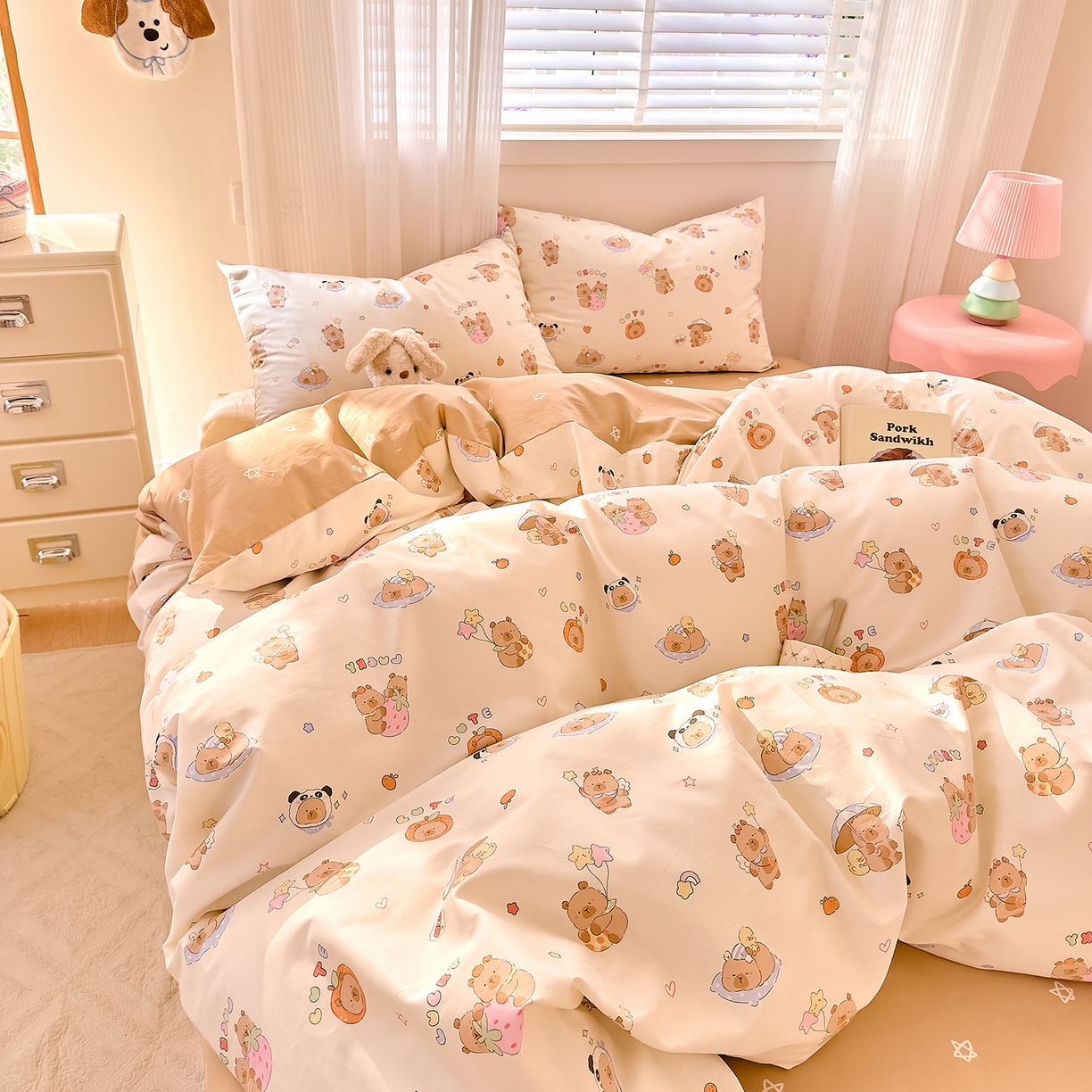 91家纺网 家纺一手货源 找家纺 DoDo 兜兜 2026春夏新款全棉纯棉可爱卡通四件套 熊猫卡皮