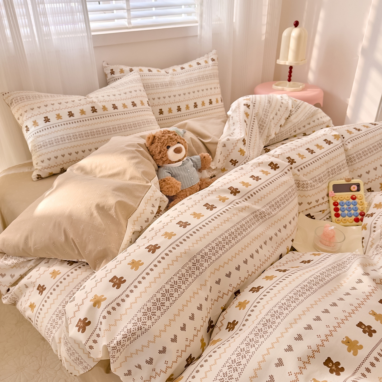 91家纺网 家纺一手货源 找家纺 DoDo 兜兜 2026春夏新款全棉纯棉可爱卡通四件套 费尔岛小熊