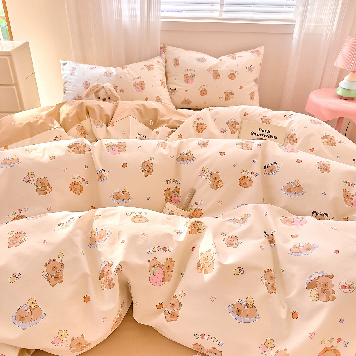 91家纺网 家纺一手货源 找家纺 DoDo 兜兜 2026春夏新款全棉纯棉可爱卡通四件套 熊猫卡皮