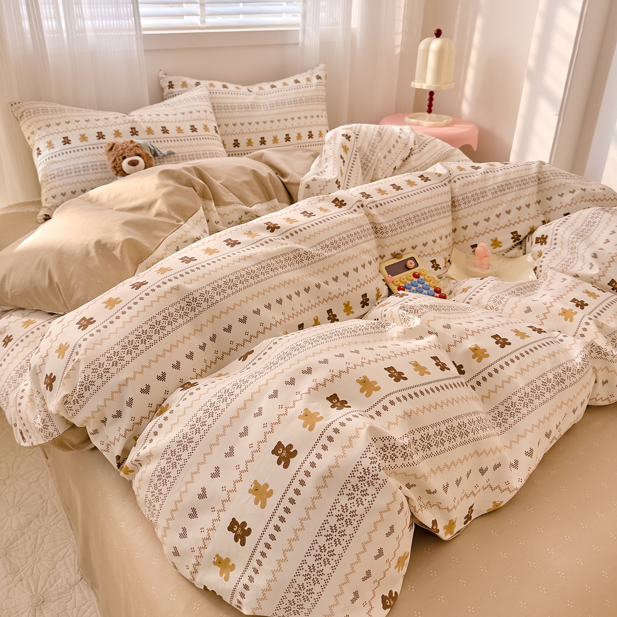 91家纺网 家纺一手货源 找家纺 DoDo 兜兜 2026春夏新款全棉纯棉可爱卡通四件套 费尔岛小熊