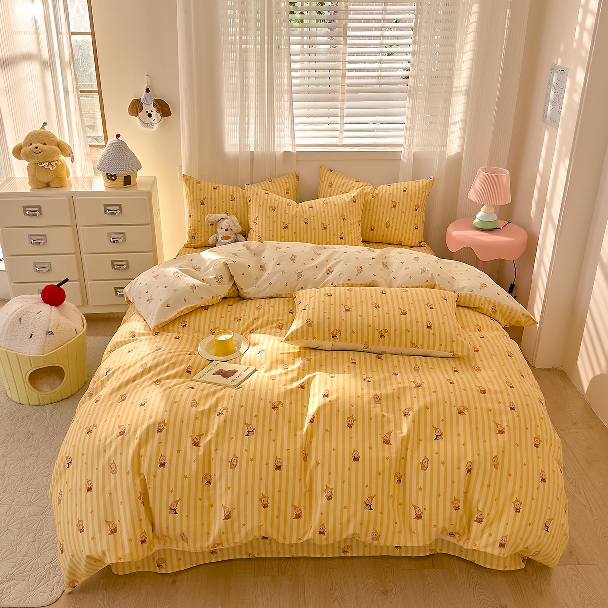 91家纺网 家纺一手货源 找家纺 DoDo 兜兜 2026春夏新款全棉纯棉可爱卡通四件套 可爱星人-黄