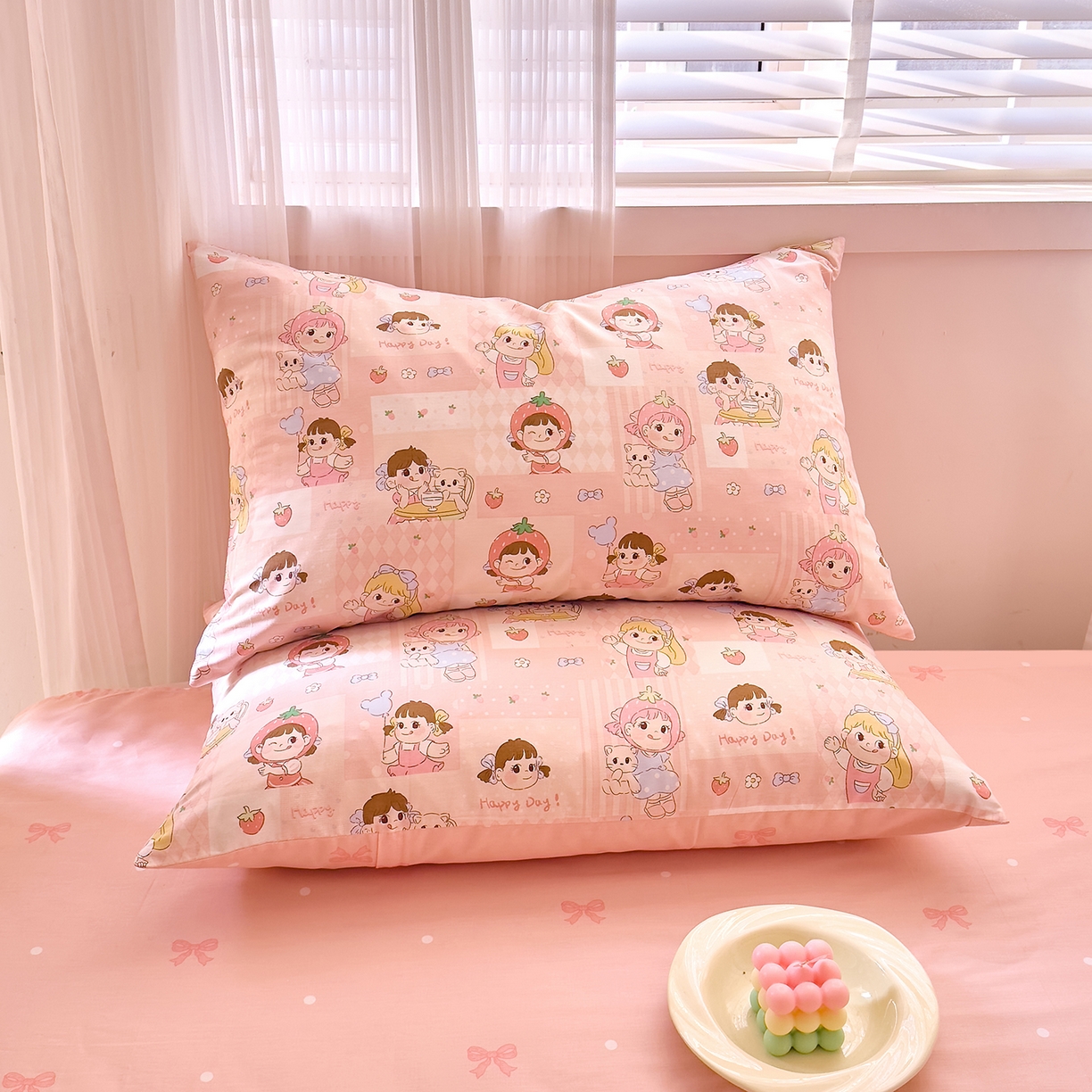 91家纺网 家纺一手货源 找家纺 DoDo 兜兜 2026春夏新款全棉纯棉可爱卡通四件套 棒棒糖女孩