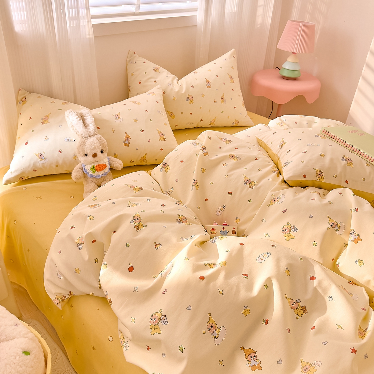 91家纺网 家纺一手货源 找家纺 DoDo 兜兜 2026春夏新款全棉纯棉可爱卡通四件套 可爱星人-白