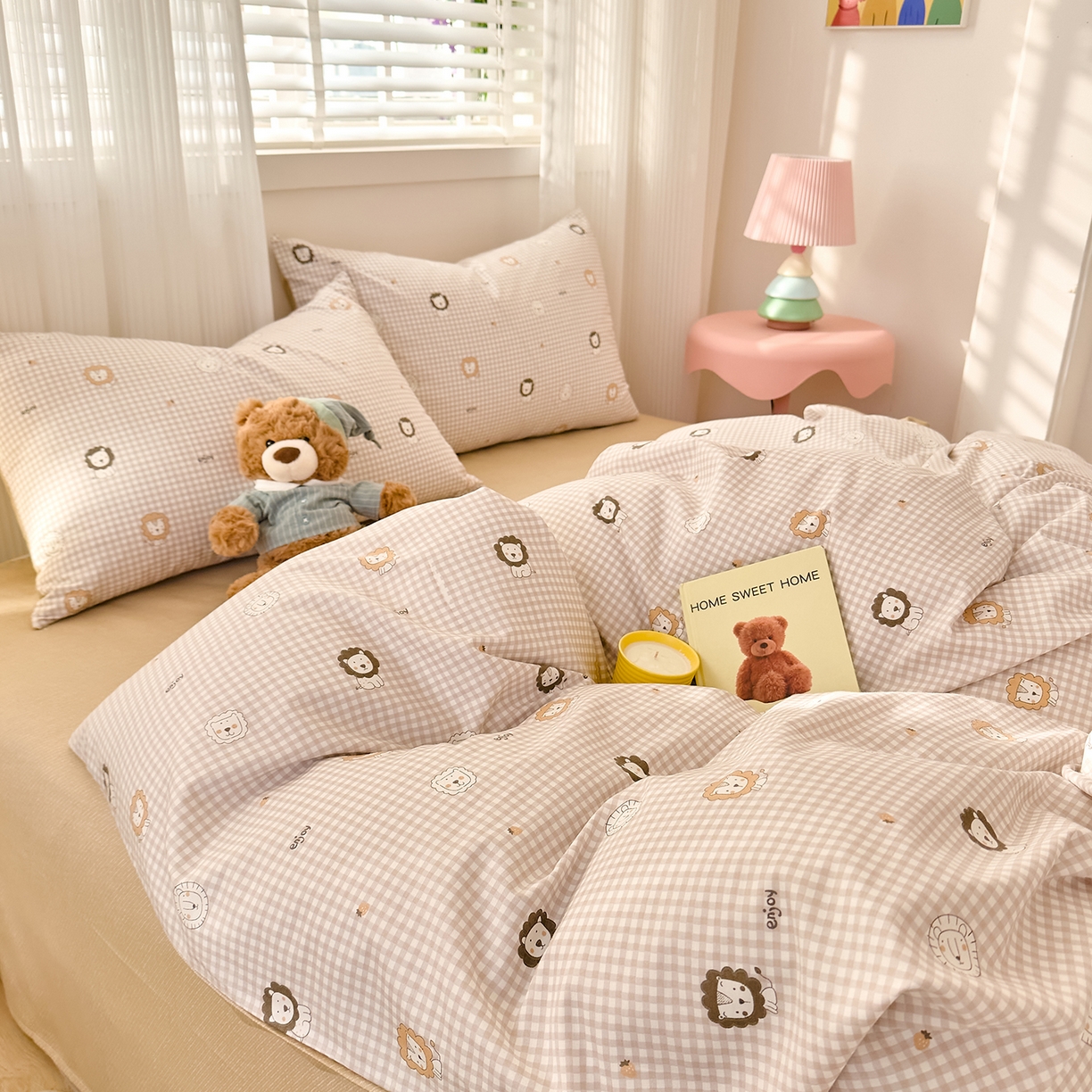 91家纺网 家纺一手货源 找家纺 DoDo 兜兜 2026春夏新款全棉纯棉可爱卡通四件套 麦克狮