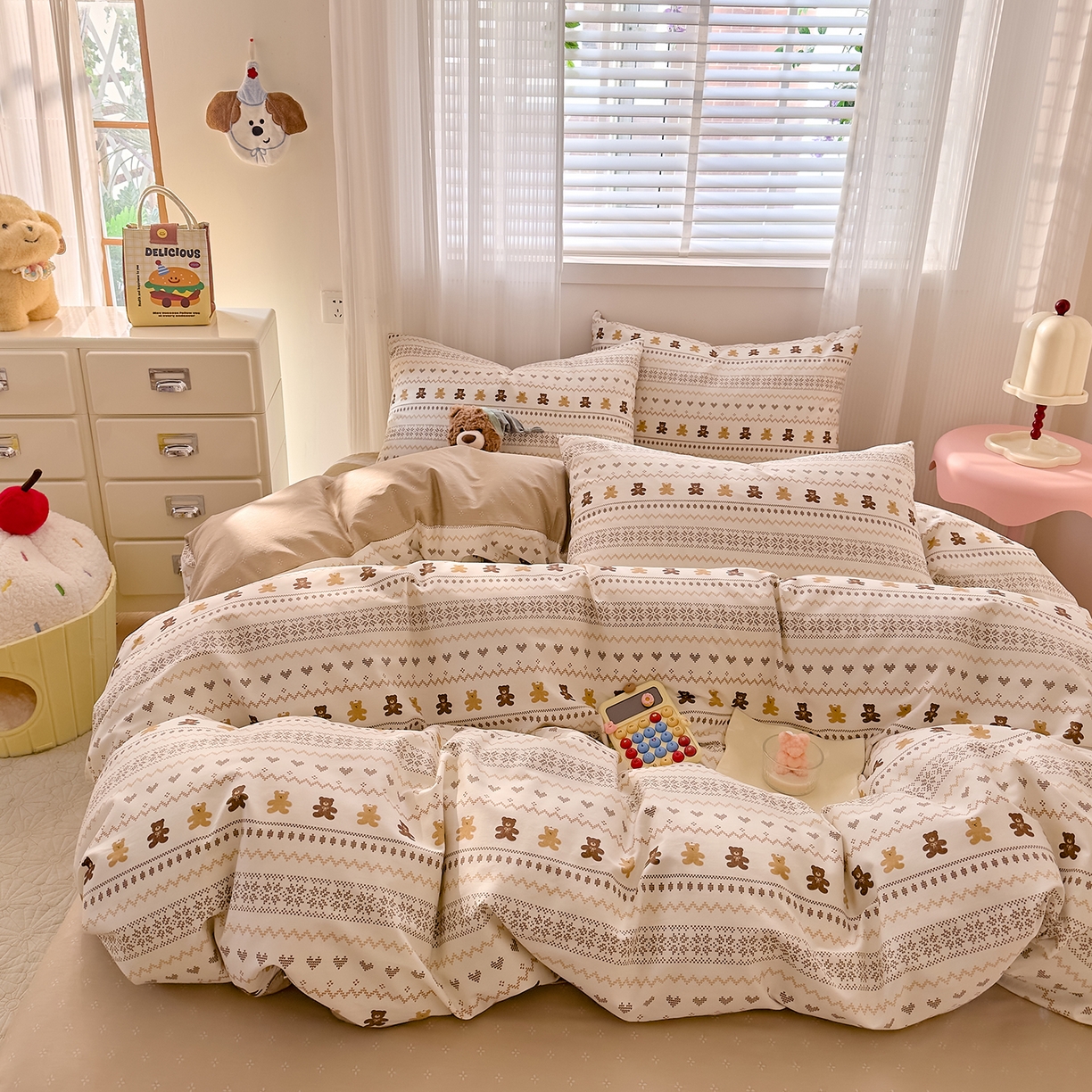 91家纺网 家纺一手货源 找家纺 DoDo 兜兜 2026春夏新款全棉纯棉可爱卡通四件套 费尔岛小熊