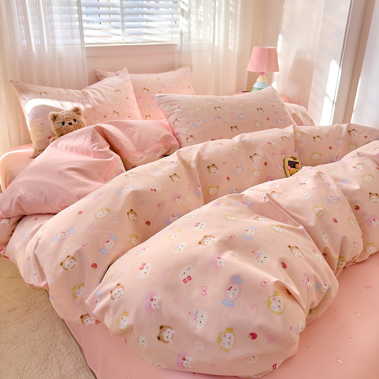 91家纺网 家纺一手货源 找家纺 DoDo 兜兜 2026春夏新款全棉纯棉可爱卡通四件套 甜酱小猫