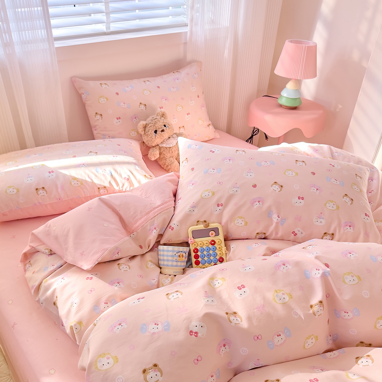 91家纺网 家纺一手货源 找家纺 DoDo 兜兜 2026春夏新款全棉纯棉可爱卡通四件套 甜酱小猫