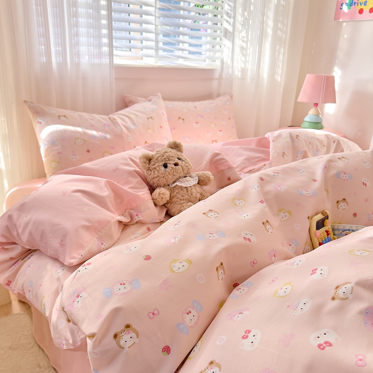 91家纺网 家纺一手货源 找家纺 DoDo 兜兜 2026春夏新款全棉纯棉可爱卡通四件套 甜酱小猫