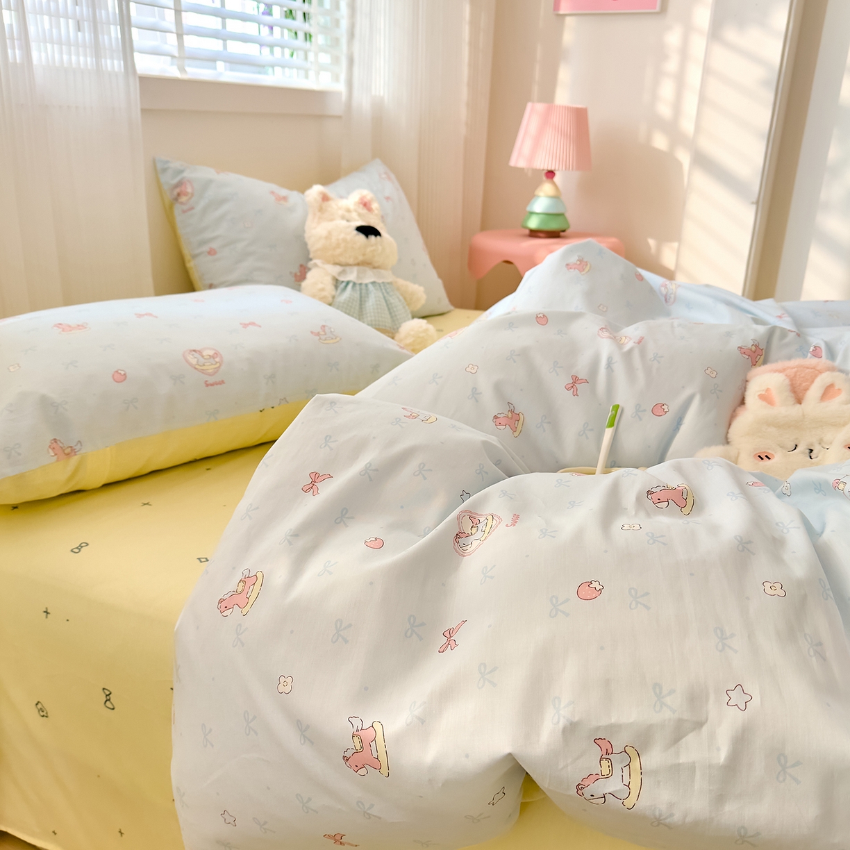 91家纺网 家纺一手货源 找家纺 DoDo 兜兜 2026春夏新款全棉纯棉可爱卡通四件套 草莓小马-蓝