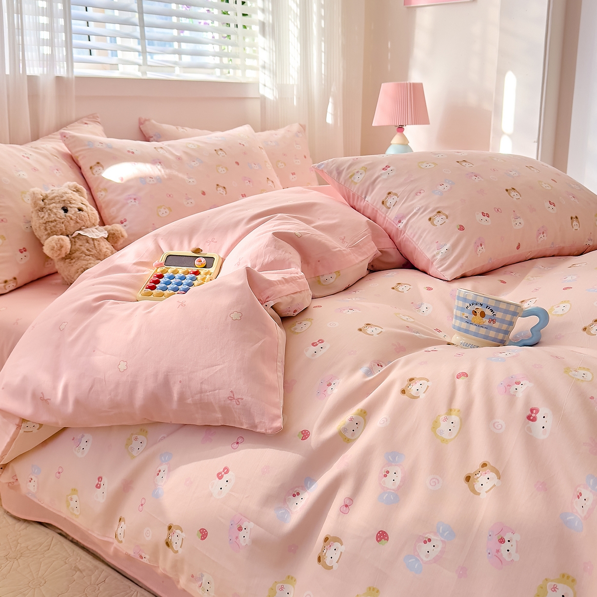 91家纺网 家纺一手货源 找家纺 DoDo 兜兜 2026春夏新款全棉纯棉可爱卡通四件套 甜酱小猫