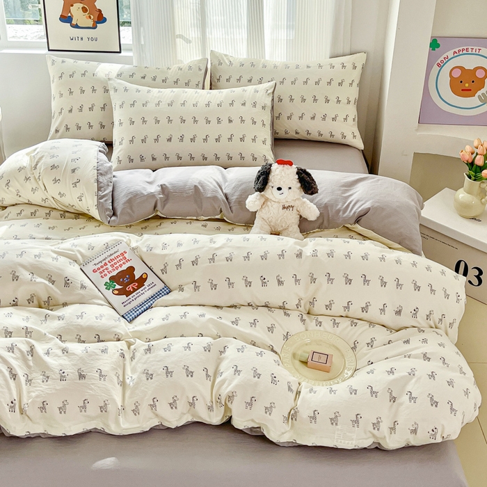 91家纺网 家纺一手货源 找家纺 斯卡诺家纺 2026新款春夏古法水洗仿棉云感纱四件套小布袋五件套 马上暴富