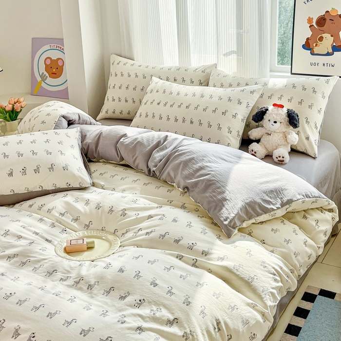 91家纺网 家纺一手货源 找家纺 斯卡诺家纺 2026新款春夏古法水洗仿棉云感纱四件套小布袋五件套 马上暴富