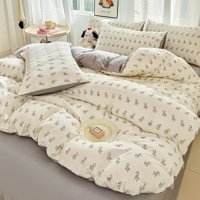 91家纺网 家纺一手货源 找家纺 斯卡诺家纺 2026新款春夏古法水洗仿棉云感纱四件套小布袋五件套 马上暴富