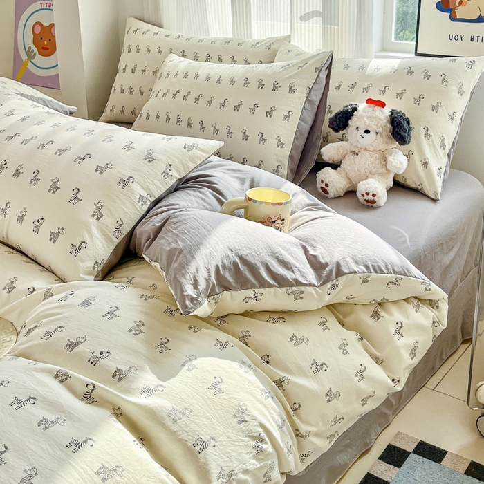 91家纺网 家纺一手货源 找家纺 斯卡诺家纺 2026新款春夏古法水洗仿棉云感纱四件套小布袋五件套 马上暴富