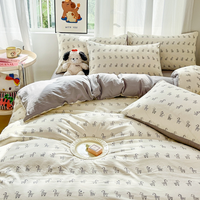 91家纺网 家纺一手货源 找家纺 斯卡诺家纺 2026新款春夏古法水洗仿棉云感纱四件套小布袋五件套 马上暴富