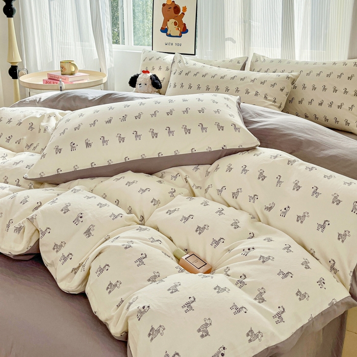 91家纺网 家纺一手货源 找家纺 斯卡诺家纺 2026新款春夏古法水洗仿棉云感纱四件套小布袋五件套 马上暴富