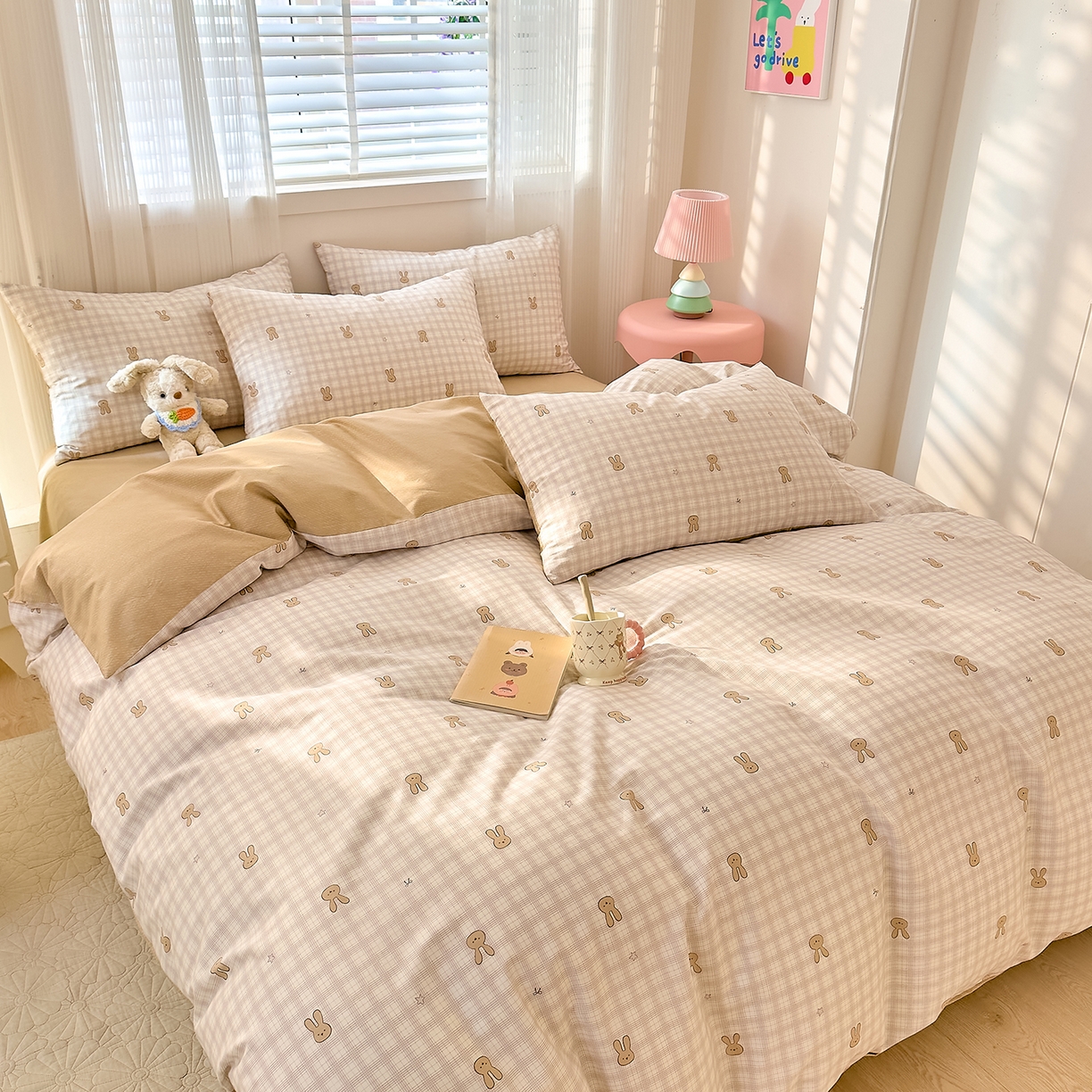 91家纺网 家纺一手货源 找家纺 DoDo 兜兜 2026春夏新款全棉纯棉可爱卡通四件套 棉花糖兔兔