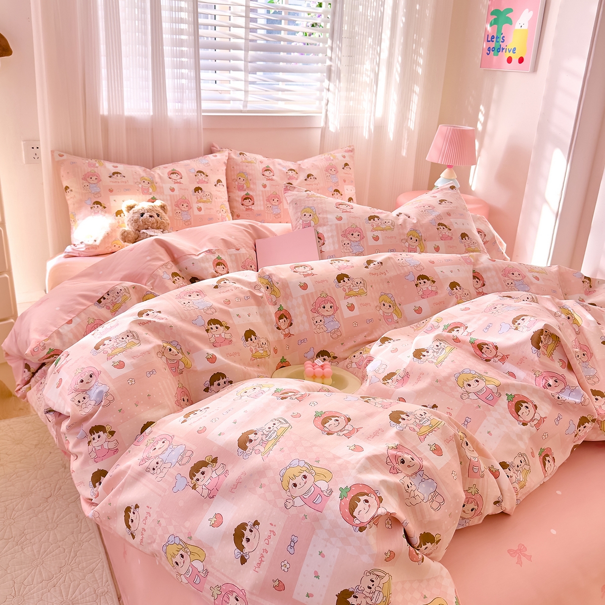 91家纺网 家纺一手货源 找家纺 DoDo 兜兜 2026春夏新款全棉纯棉可爱卡通四件套 棒棒糖女孩