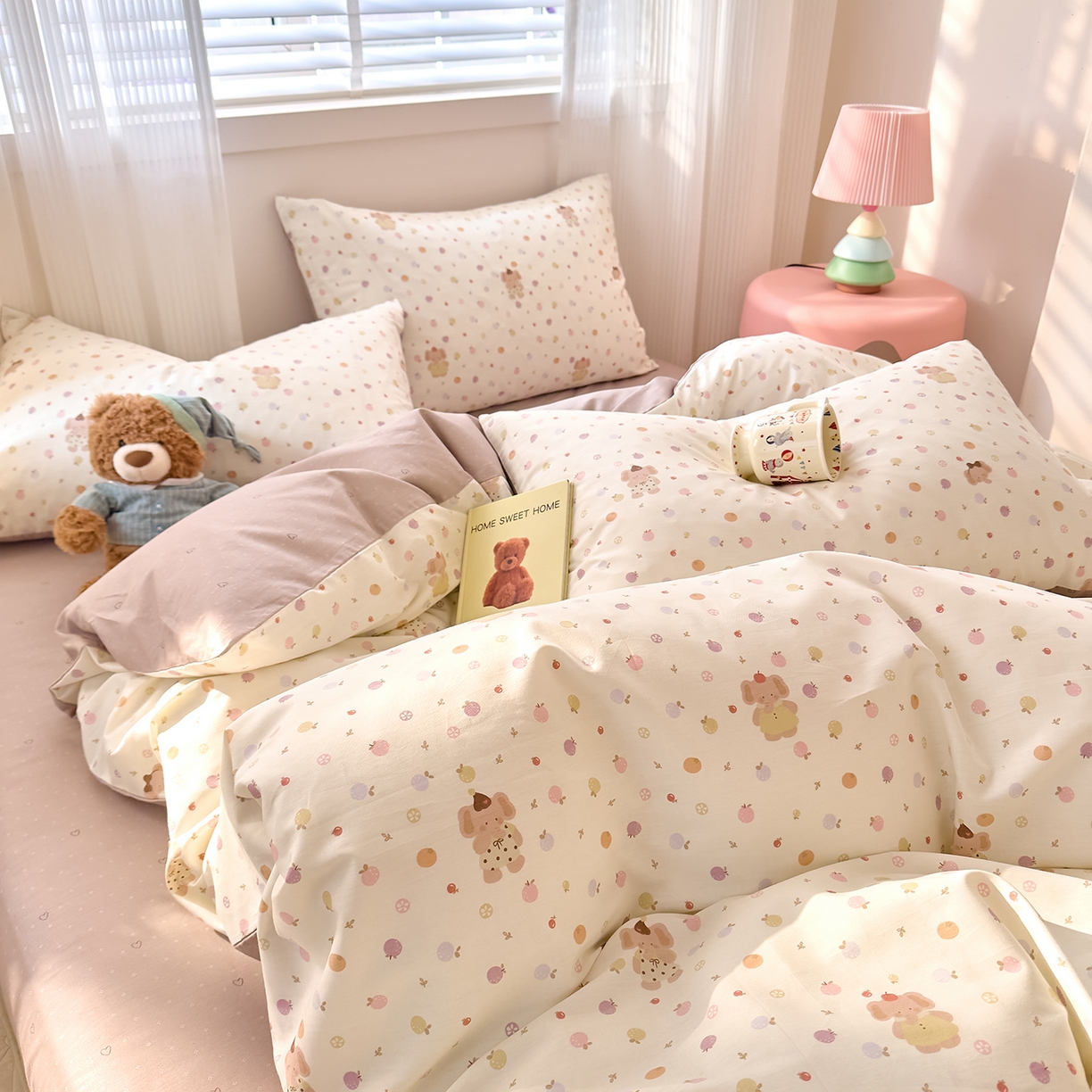 91家纺网 家纺一手货源 找家纺 DoDo 兜兜 2026春夏新款全棉纯棉可爱卡通四件套 圆滚滚的梦