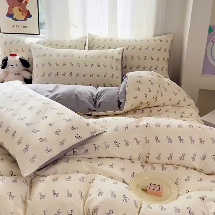 91家纺网 家纺一手货源 找家纺 斯卡诺家纺 2026新款春夏古法水洗仿棉云感纱四件套小布袋五件套 马上暴富