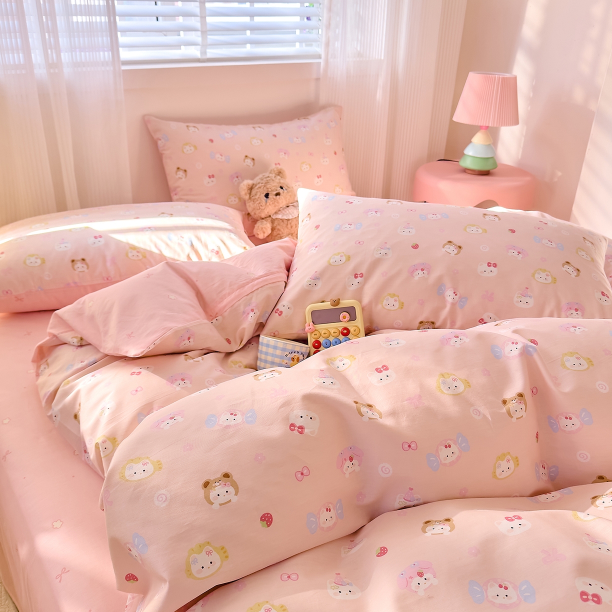 91家纺网 家纺一手货源 找家纺 DoDo 兜兜 2026春夏新款全棉纯棉可爱卡通四件套 甜酱小猫