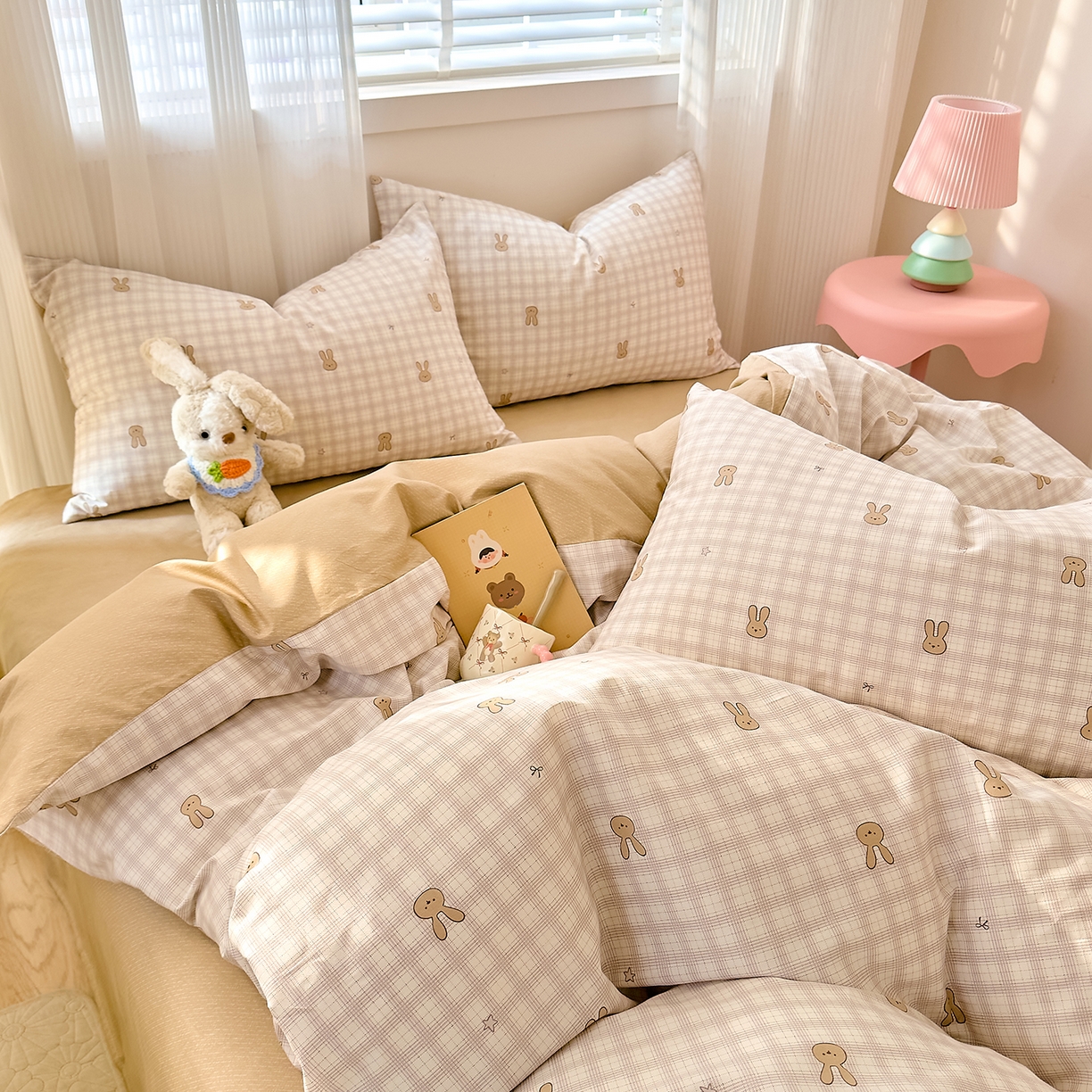 91家纺网 家纺一手货源 找家纺 DoDo 兜兜 2026春夏新款全棉纯棉可爱卡通四件套 棉花糖兔兔