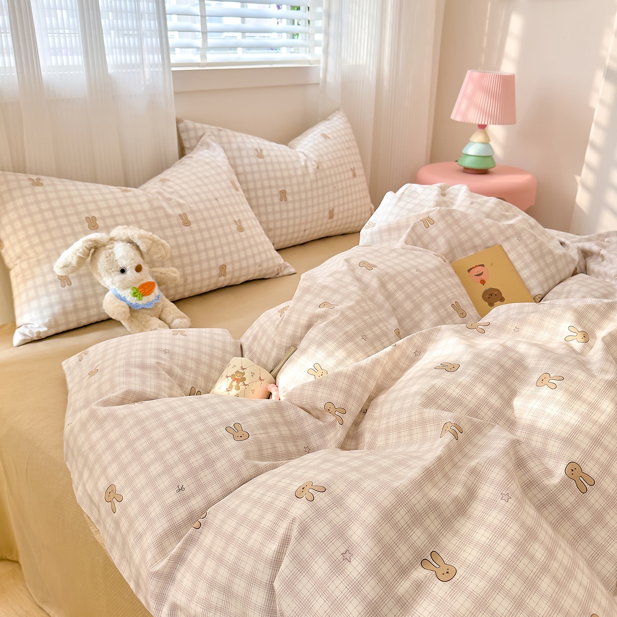 91家纺网 家纺一手货源 找家纺 DoDo 兜兜 2026春夏新款全棉纯棉可爱卡通四件套 棉花糖兔兔