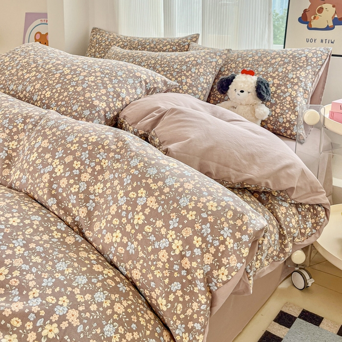 91家纺网 家纺一手货源 找家纺 斯卡诺家纺 2026新款春夏古法水洗仿棉云感纱四件套小布袋五件套 漫野