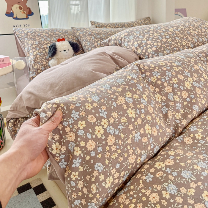 斯卡诺家纺 2026新款春夏古法水洗仿棉云感纱四件套小布袋五件套 漫野